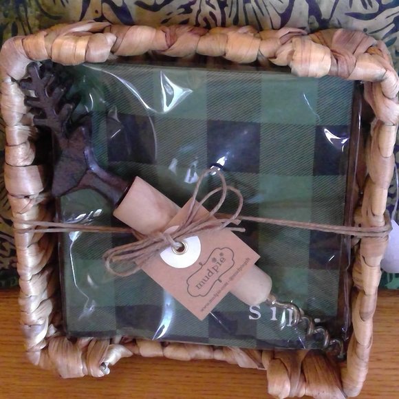 Mud Pie Sip Napkins in Basket and corkscrew opener with deer - Picture 4 of 7